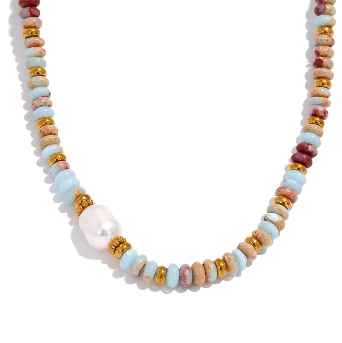 Natural Gemstone Beads and Freshwater Pearl Necklace