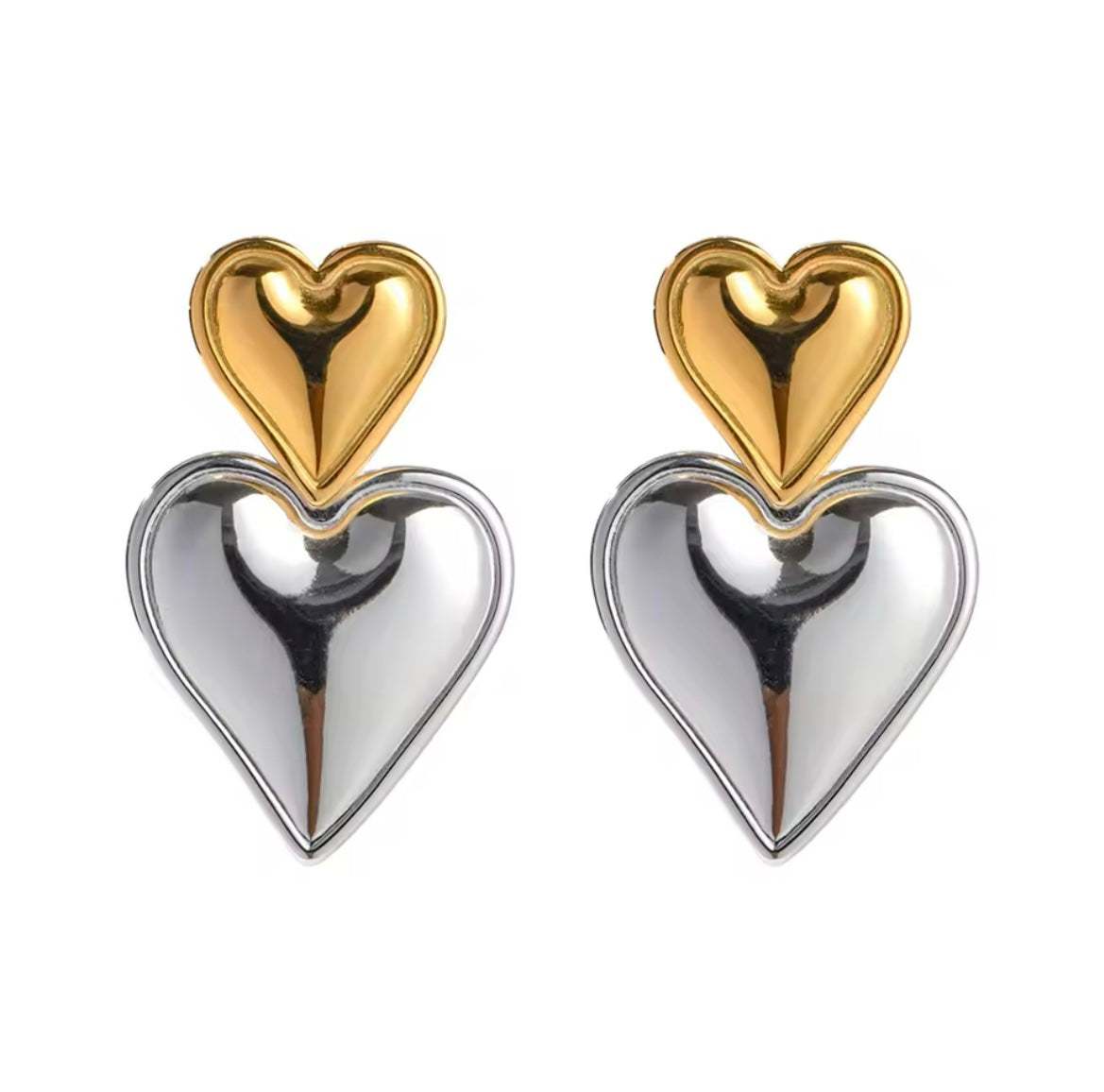 Double Heart Drop Earrings