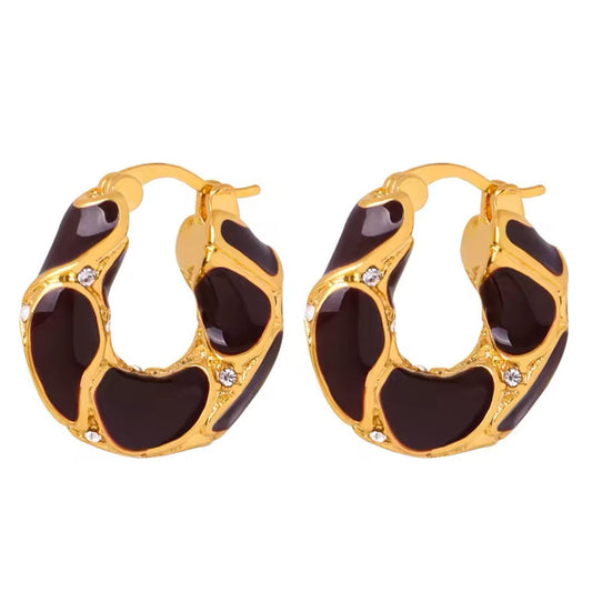 Chocolate Brown Enamel Hoop Earrings